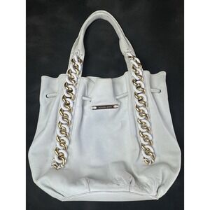 Michael Kors White Pebbled Leather Chain Bucket Tote Boho Chic Large